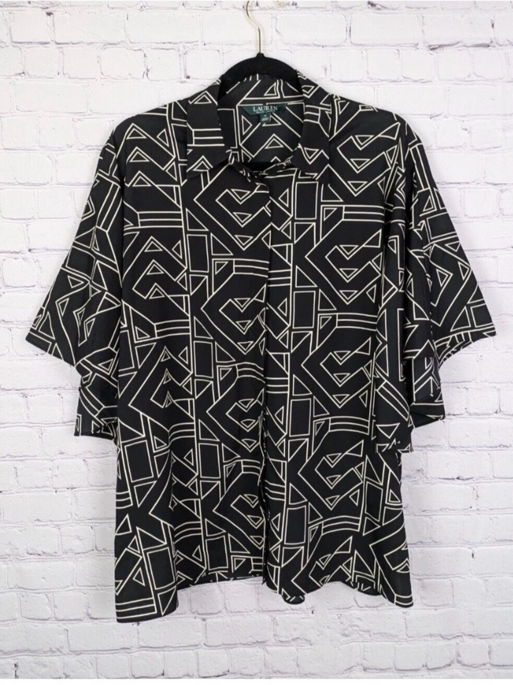 Ralph Lauren Black Short-Sleeve Button-Down with Geometric Print